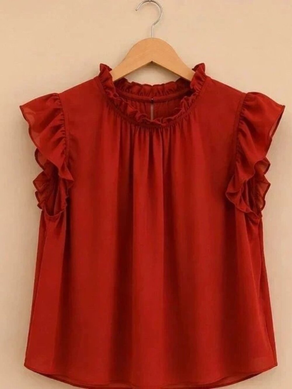 Rust Red Ruffle Blouse Medium Flowy Feminine Top | Romantic / Date Night